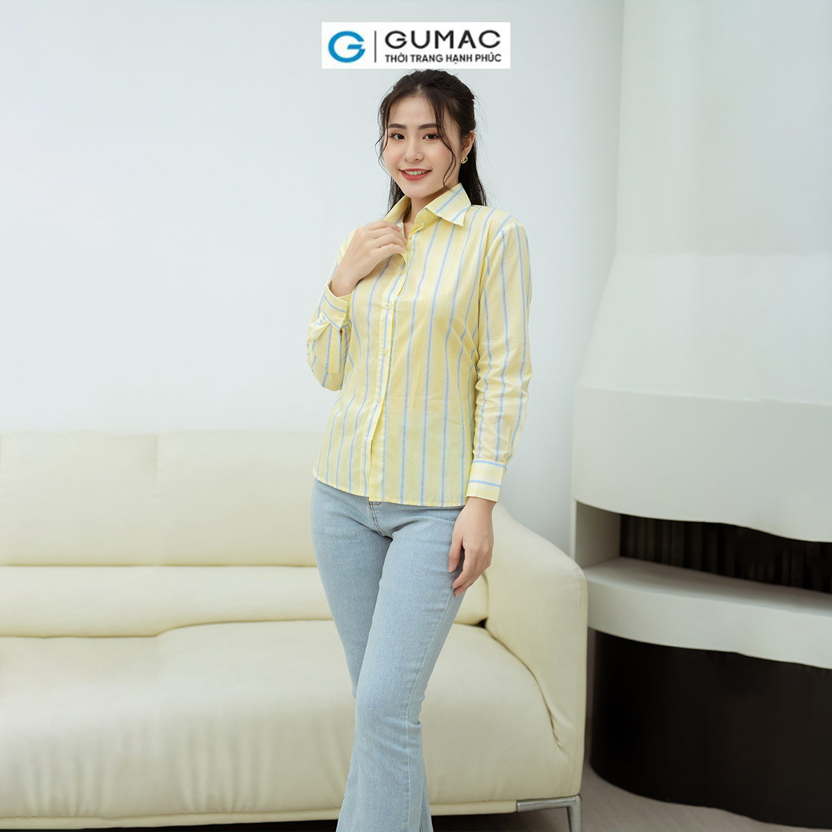 Áo sơ mi thắt eo GUMAC AD08022