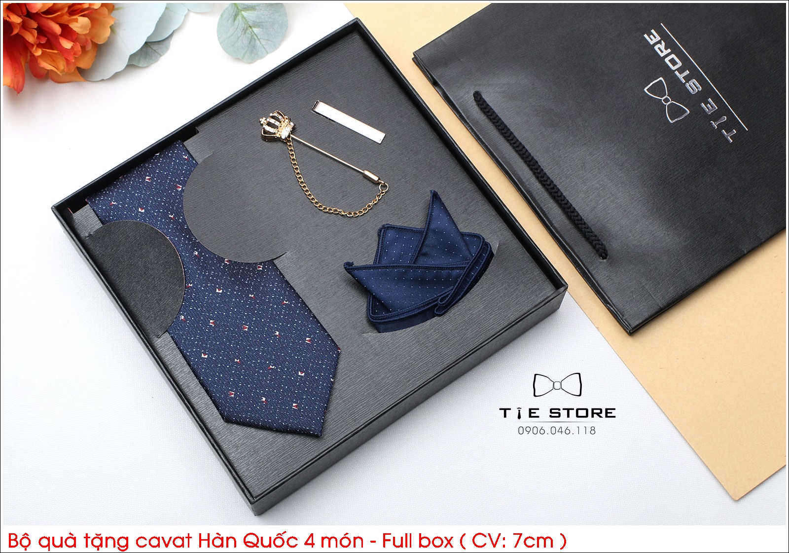 Cavat Bộ Cao Cấp Hàn Quốc 4 món Phụ Kiện, tặng chú rể, tặng người thân, tặng sếp - Full box kèm túi xách