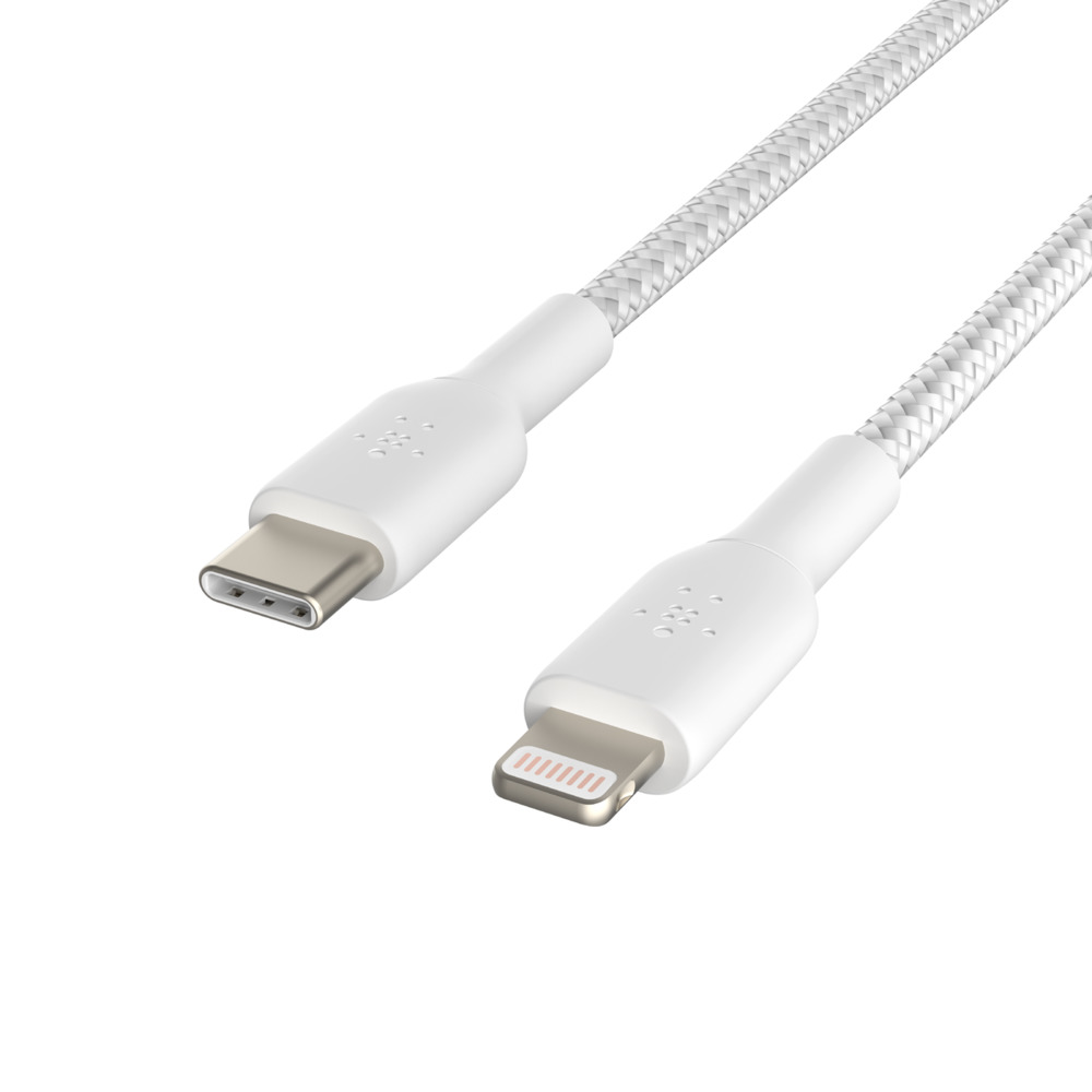 Cáp USB-C to Lightning BOOST↑CHARGE Belkin vỏ dù, chứng chỉ MFi, sạc nhanh 30W, 1m & 2m - Hàng Chính Hãng CAA004bt