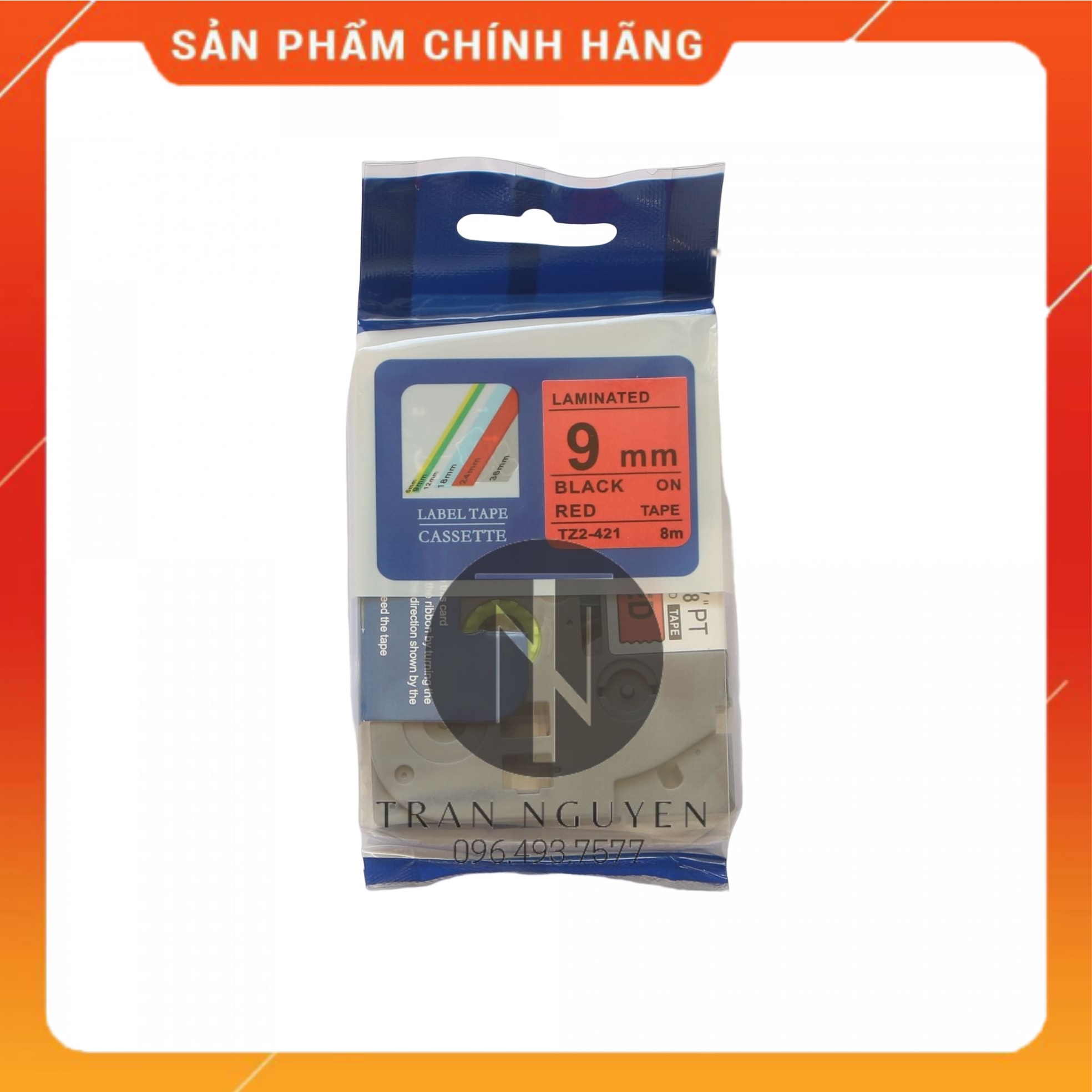 Nhãn In Brother Tz2-421 - Đen nền đỏ 12mm x 8m - Hàng nhập khẩu