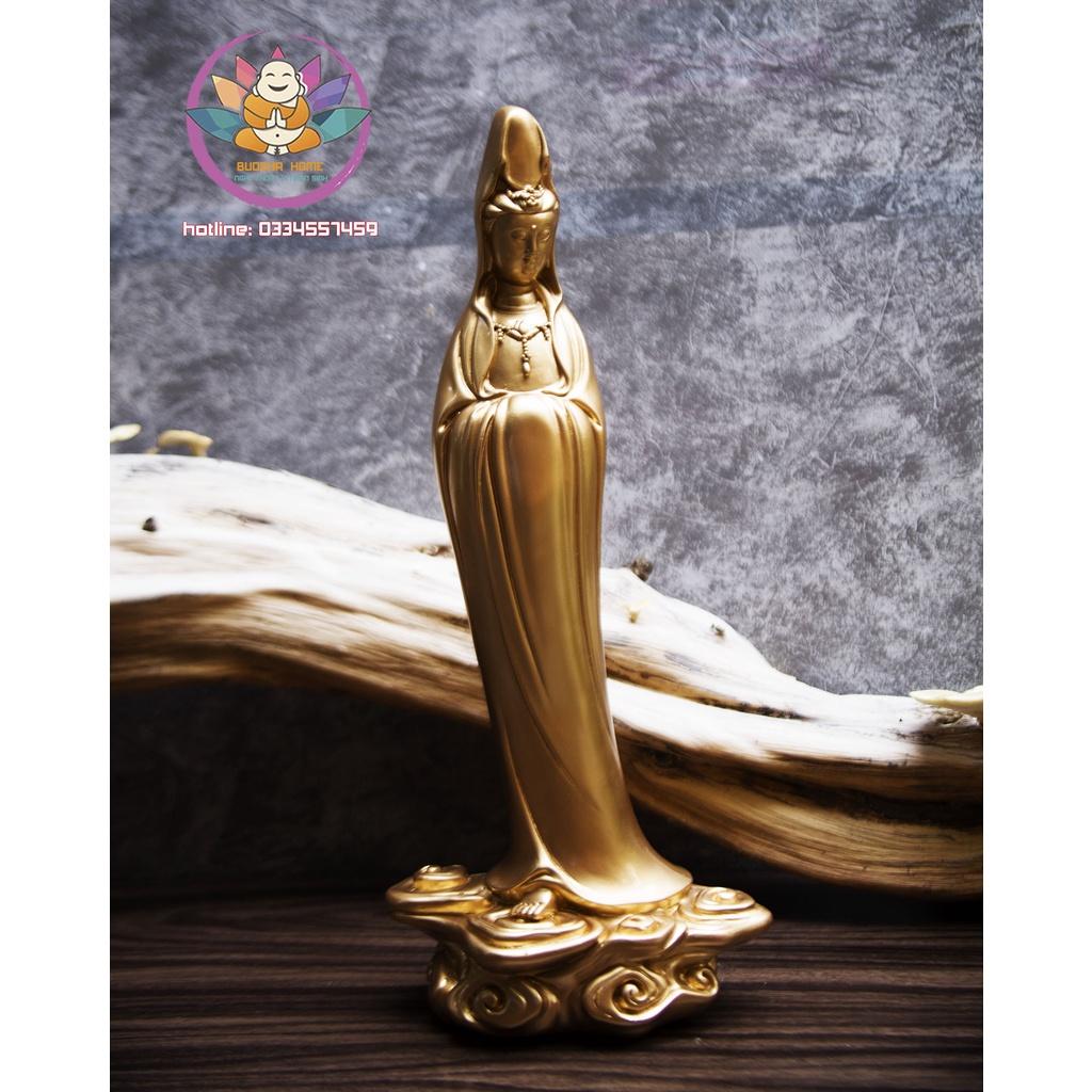 Tượng Mẹ Quan Âm cao 40cm màu vàng đồng gold trang trí nội thất nhà cửa- phong thủy- thờ cúng