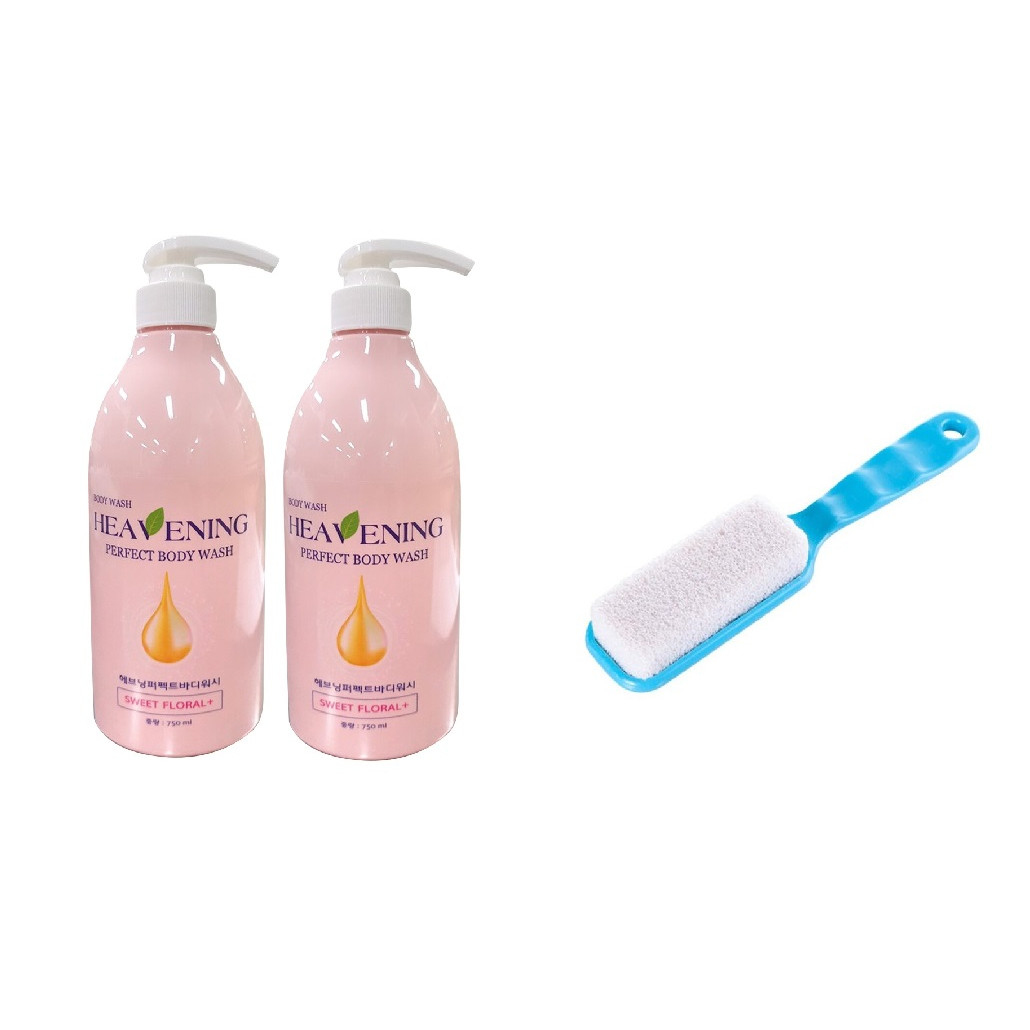 Set 02 sữa tắm Heavening tặng kèm dụng cụ chà gót đá San Hô tự nhiên - Hàng nội địa Hàn Quốc