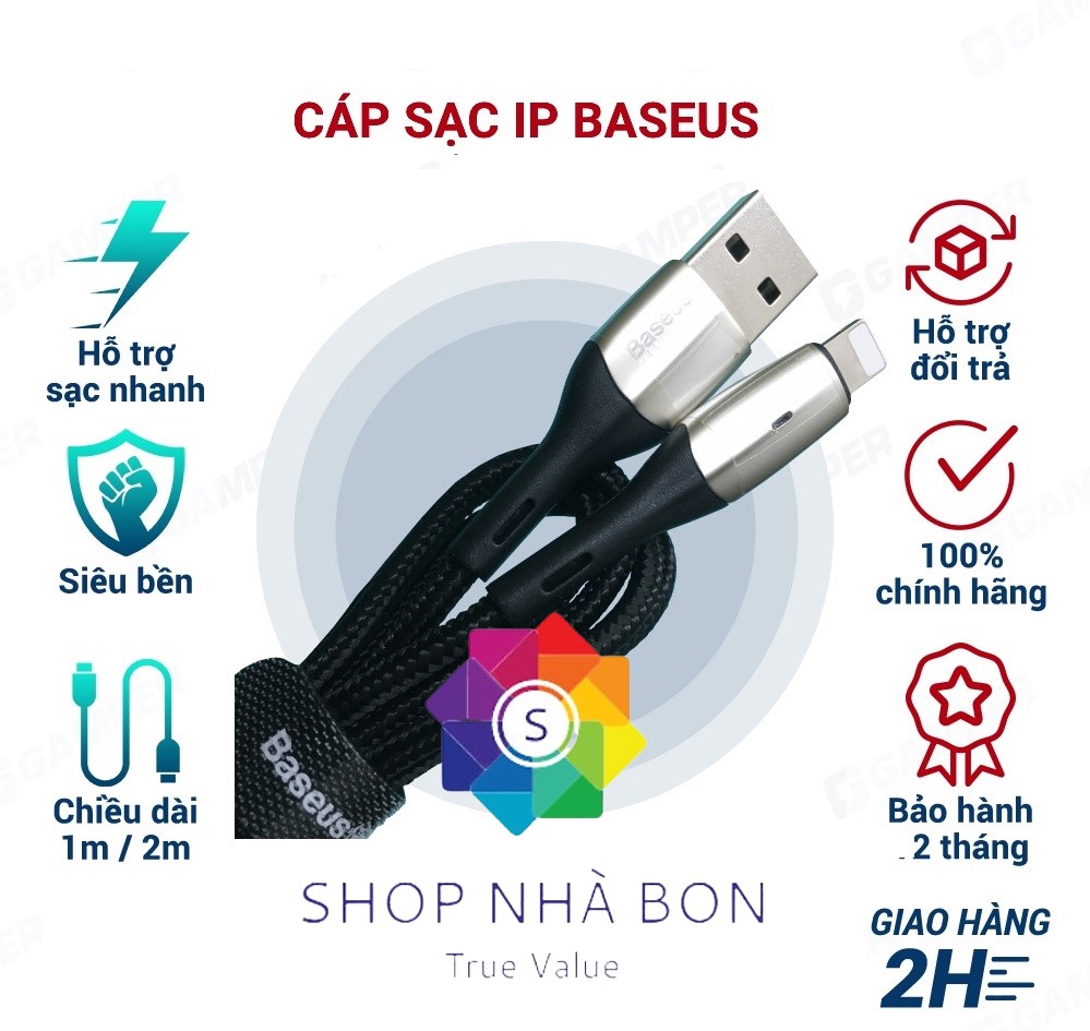Cáp Sạc Iphone Baseus Horizontal Sạc Nhanh 2.4A Và Dây Sạc Truyền Dữ Liệu Tốc Độ Cao Bọc Dù Cho Ip Ipad - Hàng Chính Hãng - 2M1.5A Màu Ngẫu Nhiên