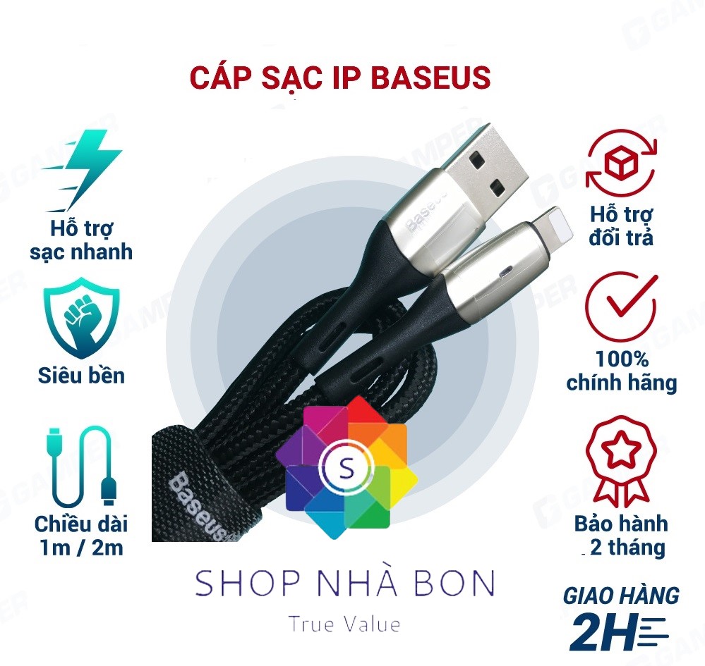 Cáp sạc iphone Baseus Horizontal sạc nhanh 2.4A và dây sạc truyền dữ liệu tốc độ cao bọc dù cho iP / iPad - hàng chính hãng