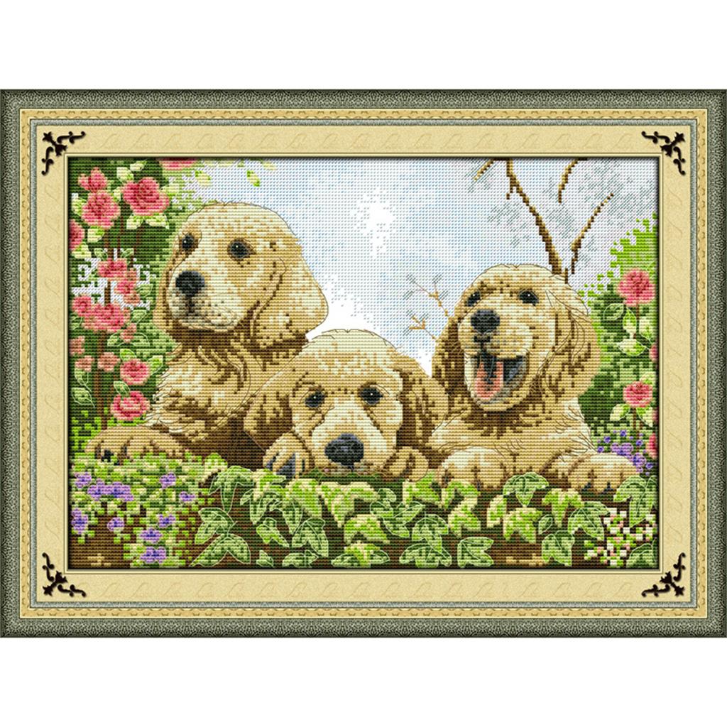 Cute Dog Pattern Stamped & Counted Cross Stitch Kits for Woman Beginners DIY