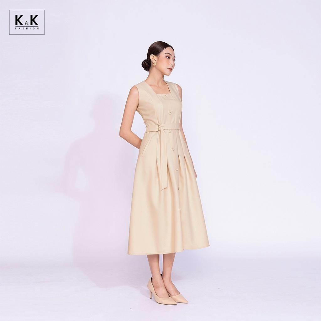 Đầm Midi Dáng Xòe Tùng Váy Xếp Ly K&amp;K Fashion KK140-12 Chất Liệu Carolan