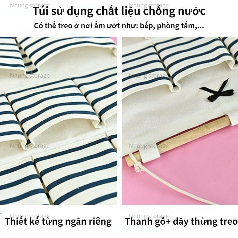 Túi Vải Lưu Trữ Đồ Treo Tường Phong Cách Hàn Quốc Vải Contton Thiết Kế Nhiều Túi Tiện Dụng Gia Đình