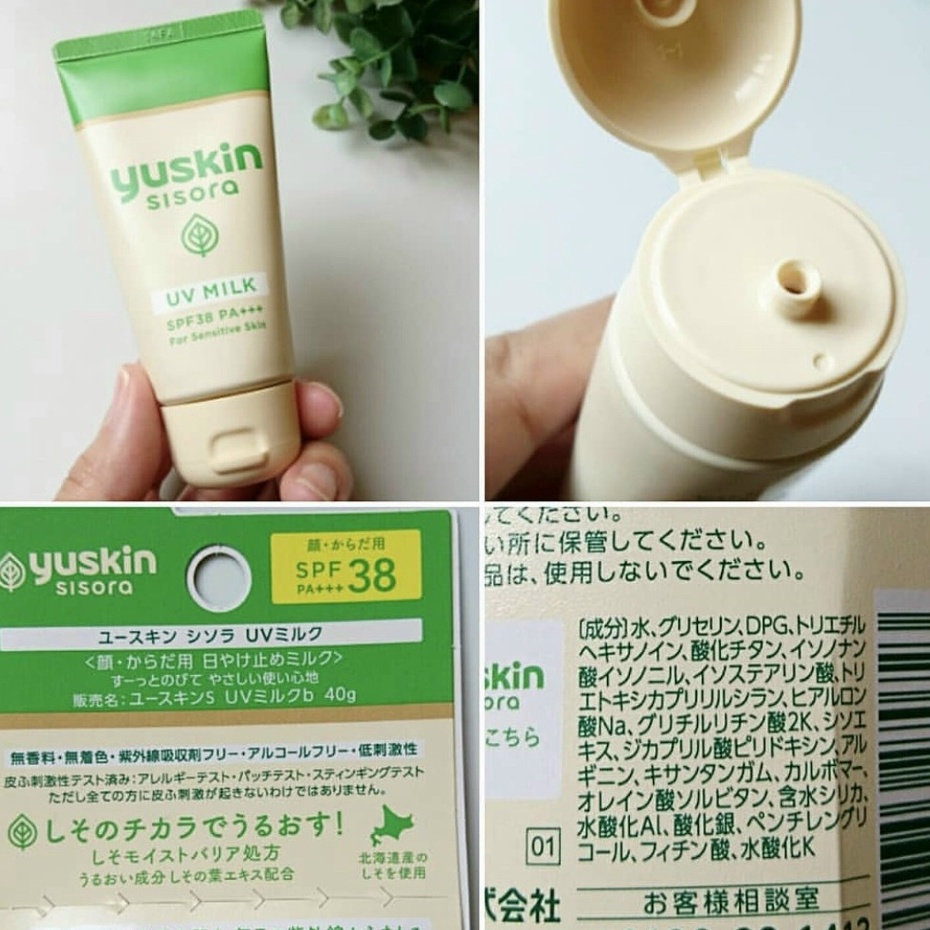Sữa Chống Nắng Yuskin Sisora UV Milk Chiết Xuất Lá Tía Tô Dành Cho Mặt Và Cơ Thể (Tuýp 40g​)