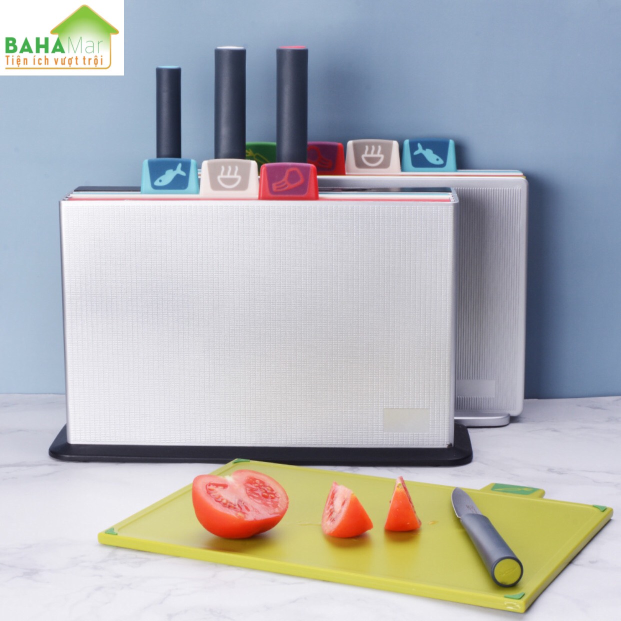 BỘ DAO THỚT 4 MÀU CÓ PHÂN LOẠI SỬ DỤNG THEO THỰC PHẨM BAHAMAR để tránh lây nhiễm chéo của thành phần loài vi khuẩn và ảnh hưởng đến chất lượng thực