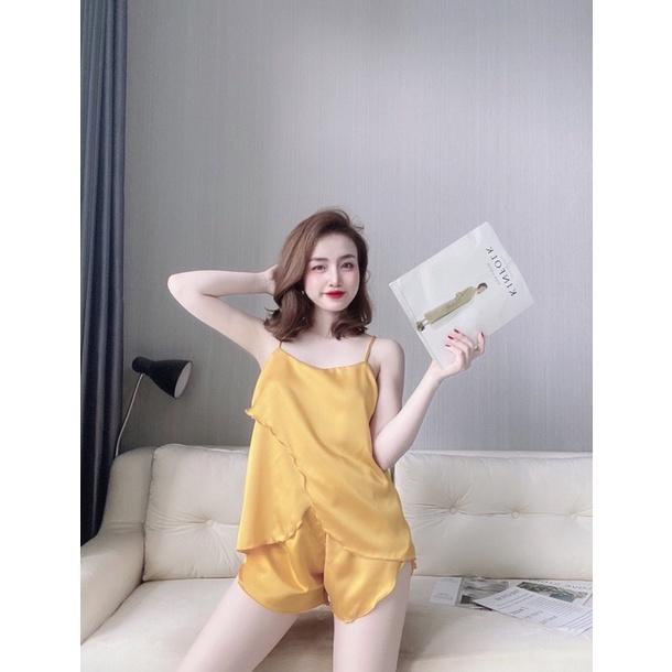 Đồ ngủ sexy nữ, Bộ đồ ngủ hai dây, Bộ ngủ đùi satin loại một mềm mịn mát