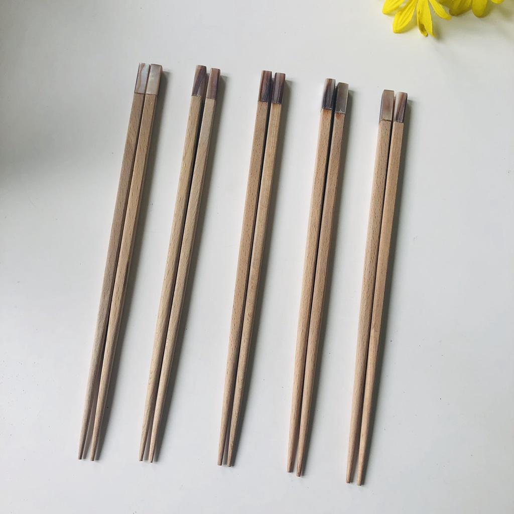 ĐŨA GỖ BEECH Cán Khảm Trai Hồng 23cm, Đũa Ăn Cơm Gia ĐÌnh, Phụ Kiện Sang Trọng, Chụp Ảnh Trang Trí