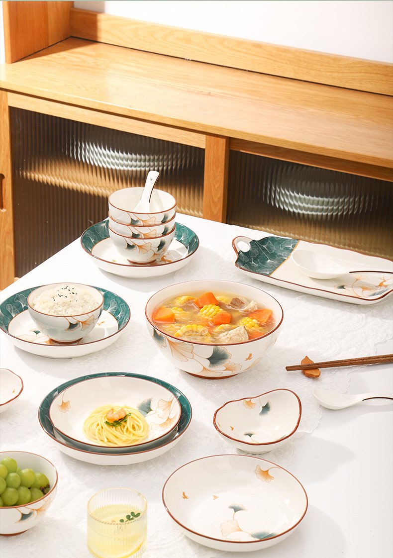 Bộ Bát Đĩa Thương Hiệu Gosu Hoạ Tiết Hoa Sen Xanh cao cấp