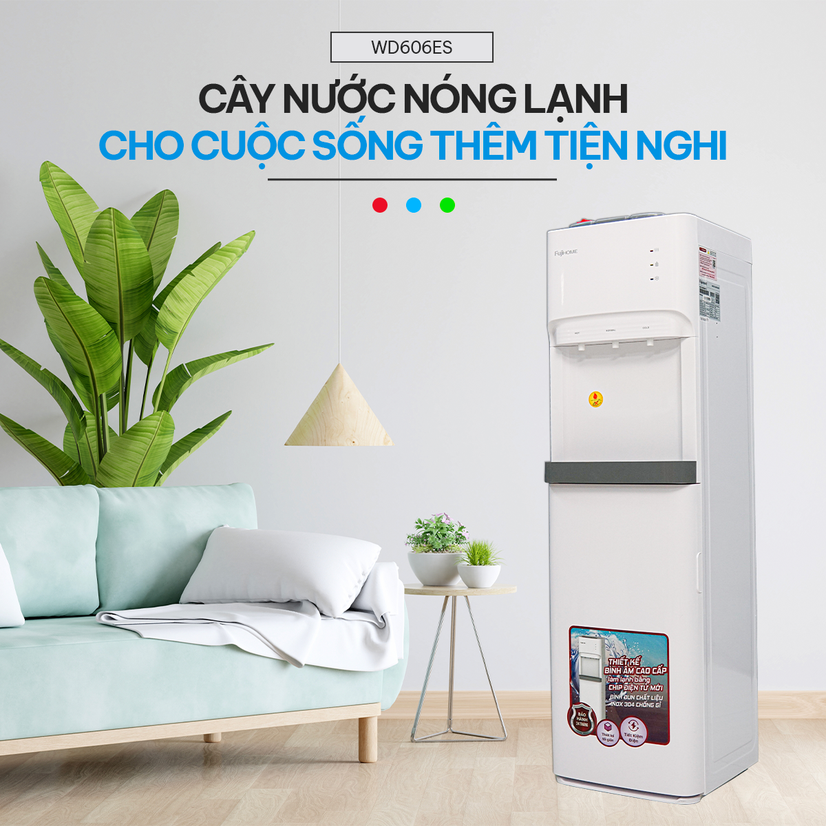 Cây nước nóng lạnh bình âm Fujihome , máy nước uống nóng lạnh bình hút tự ngắt tiết kiệm điện- Hàng chính hãng