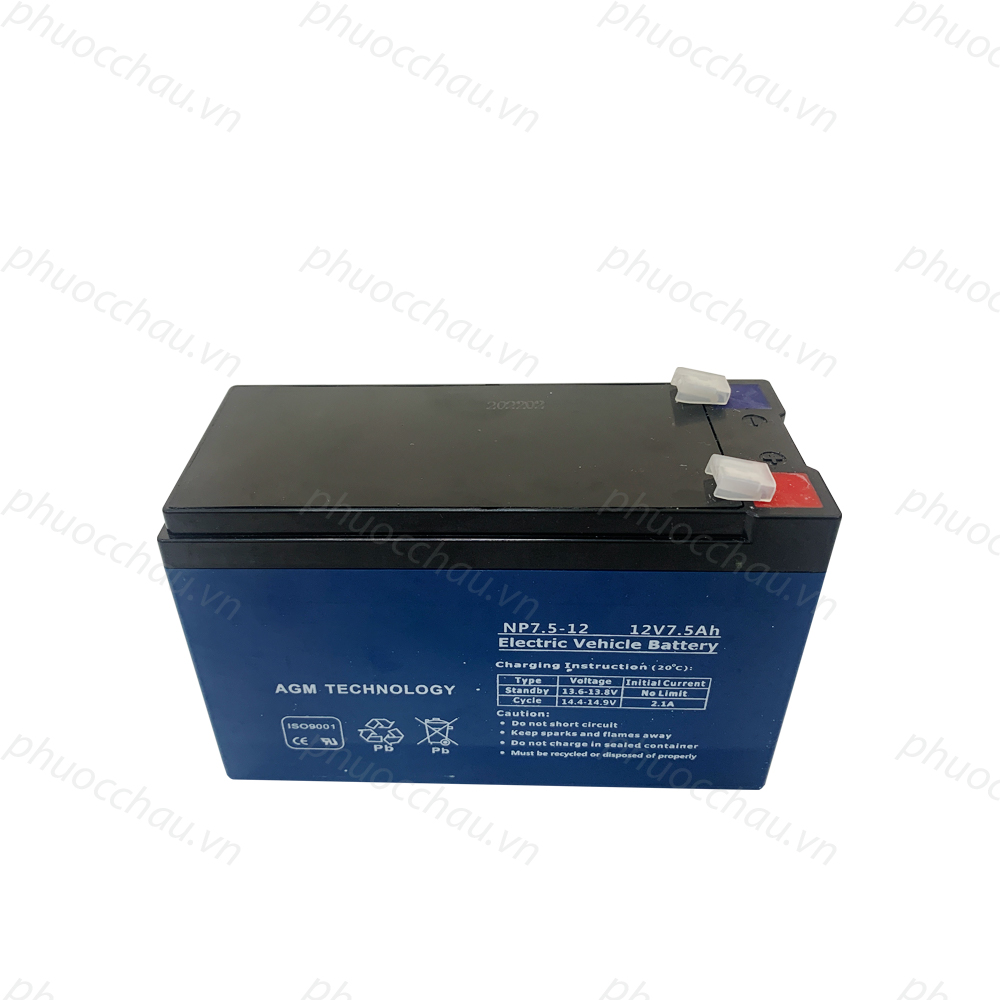 Bình Ắc Quy Khô NP7.5-12 12V - 7.5AH Cho Xe Đạp Điện, UPS, Loa Kéo, Bình Phun Thuốc Sâu, Cửa Cuốn