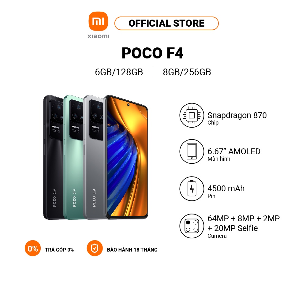 Điện thoại XIAOMI POCO F4 6GB+128GB /8GB+256GB | Snapdragon 870 | 6.67&quot; 120Hz AMOLED - Hàng chính hãng