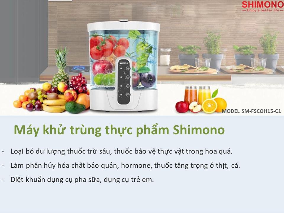 Máy Khử Trùng Thực Phẩm SHIMONO SM-FSCOH15-C1 Loại Bỏ Độc Tố Vi Khuẩn Trong Hoa Quả, Thịt Cá Mà Giữ Được Độ Tươi Ngon Hàng Chính Hãng