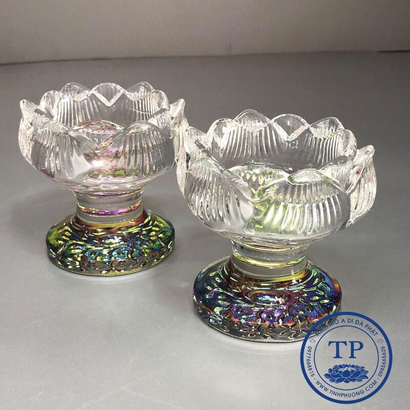 ĐÔI CHÂN ĐẾ NẾN THỜ THUỶ TINH TRONG SUỐT ĐẾ NGŨ MẦU NGŨ SẮC TM12194