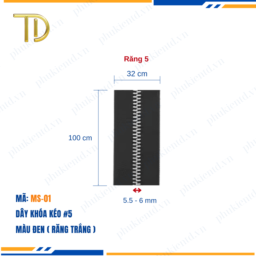 Dây khóa kéo túi xách, dây khóa kéo kim loại, dây khóa kéo răng 5 đen, Mạ điện độ bền 5-8 năm