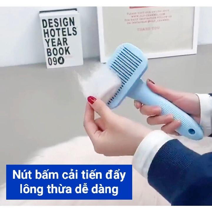 Lược chải lông chó mèo thế hệ mới - cải tiến nút bấm lấy lông tiện lợi - 2 màu Pastel siêu đẹp