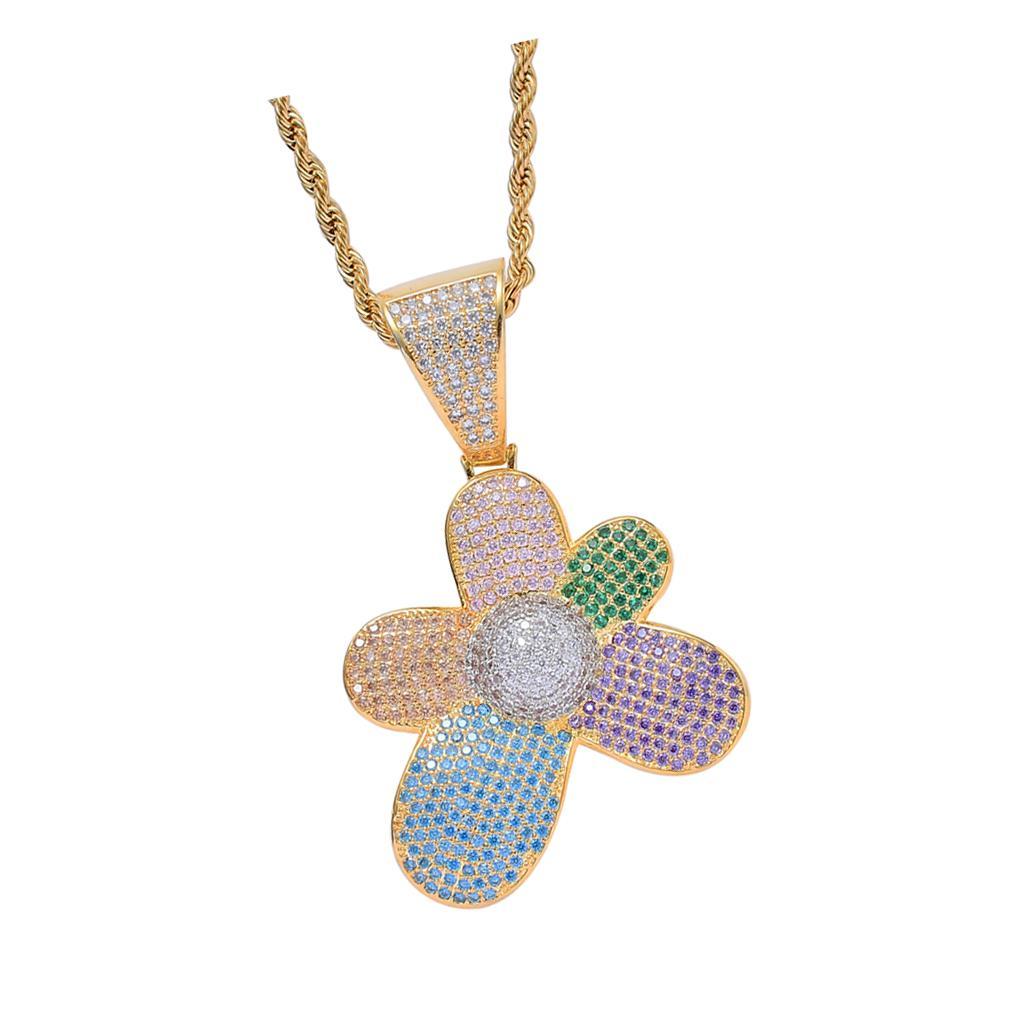 Cubic Zircon Flower Necklace  Fashion Charm Pendants Hiphop Jewelry