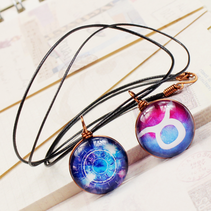Dây chuyền 12 cung hoàng đạo Zodiac tông xanh hồng tươi sáng siêu đẹp cho nữ 06647-DC0013