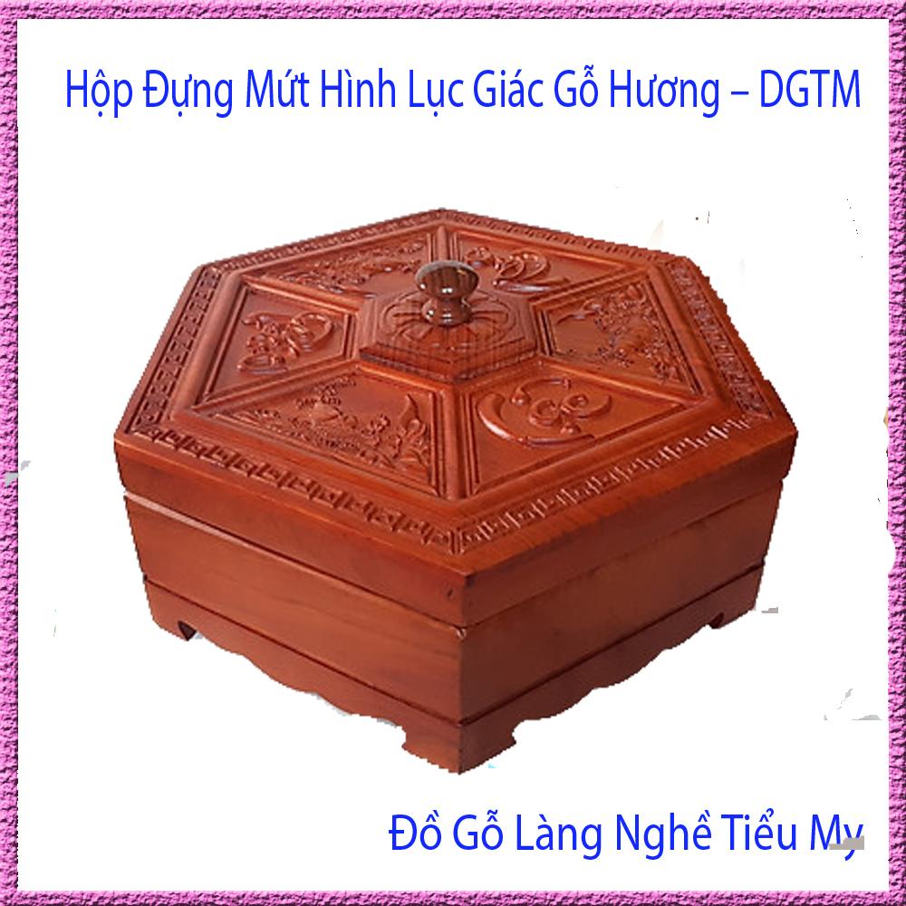 Hộp Đựng Mứt Hình Lục Giác Gỗ Hương, Khay Đựng Bánh Kẹo Tết