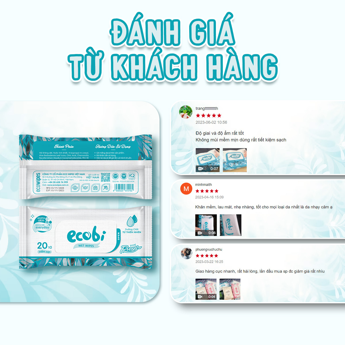 Khăn giấy ướt cho bé Ecobi không mùi không cồn không paraben an toàn cho làn da nhạy cảm của bé