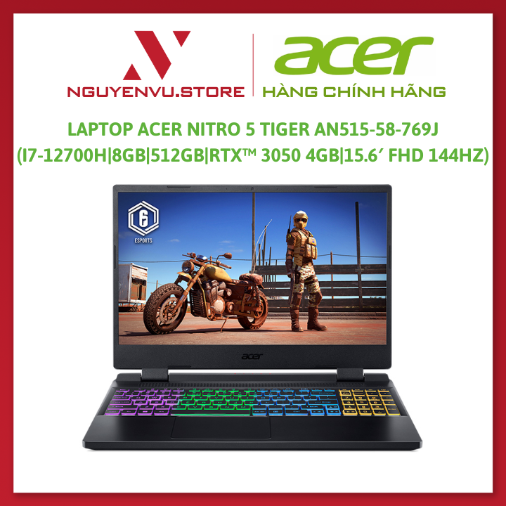 &quot;Laptop Acer Nitro 5 Tiger AN515-58-769J (i7-12700H | 8GB | 512GB | GeForce RTX 3050 4GB | 15.6′ FHD 144Hz | Win 11) - Hàng Chính Hãng&quot;