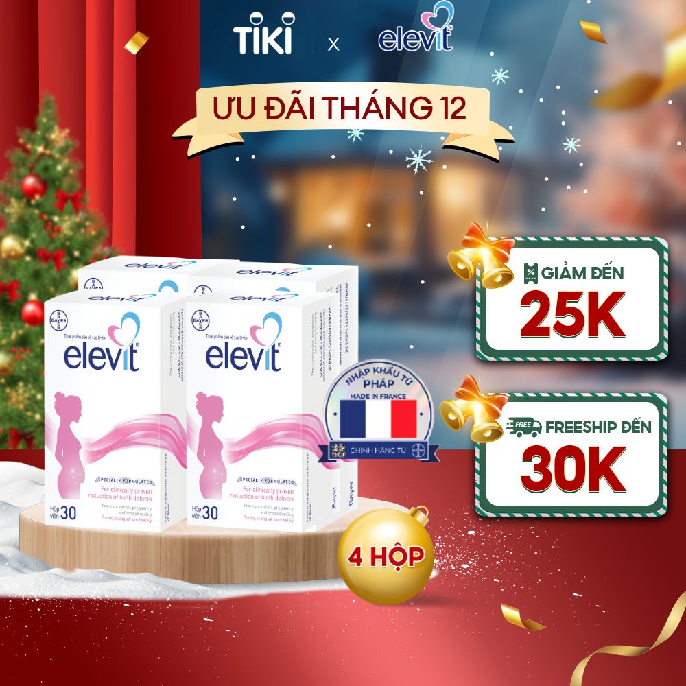 Combo 4 Hộp Vitamin Bầu Tổng Hợp ELEVIT Bổ Sung Vitamin và Khoáng Chất Cho Phụ Nữ Mang Thai và Sau Sinh Hộp 30 Viên x4