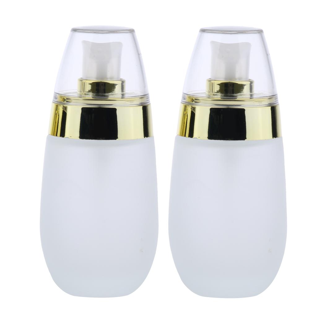 2pcs Frosting Glass Refillable Empty Pump Lotion Body Wash Hand Wash Liquid Spray Bottle Makeup Container Vials