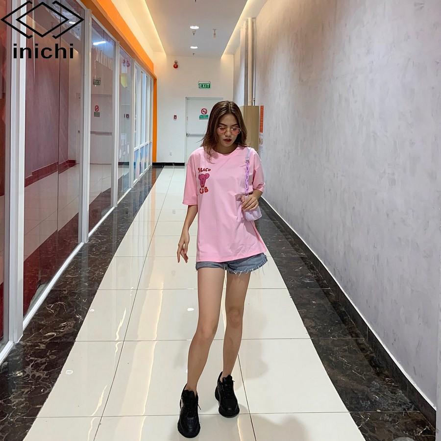 Áo thun INICHI unisex tay lỡ form rộng in hình chú gấu - IC608 màu hồng