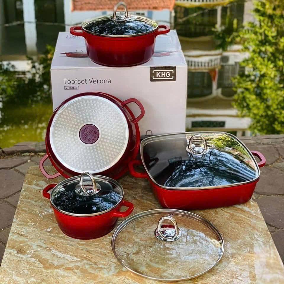 Bộ nồi 4 món KHG Verona màu đỏ Hàng chính hãng