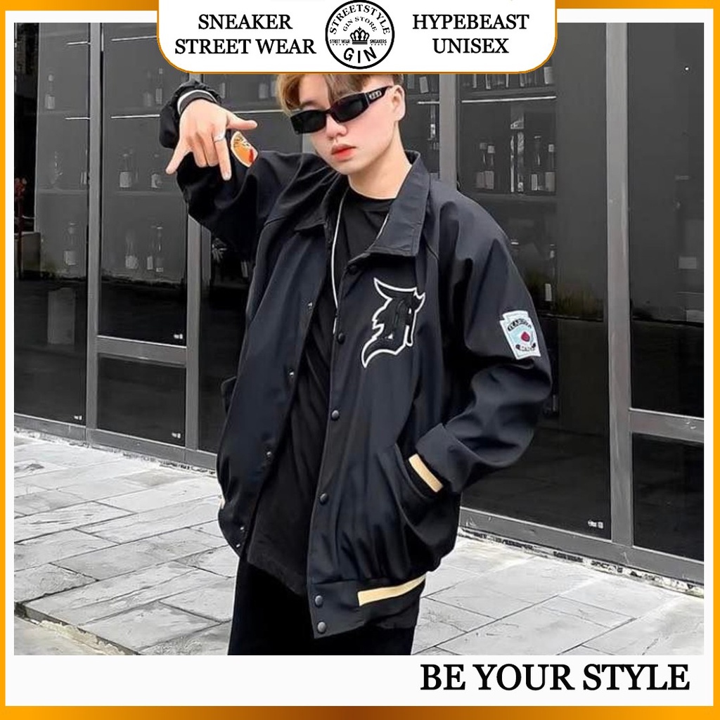 Áo khoác bomber Essential Manuel nam nữ chất dù oversize form rộng bóng chày unisex - Gin Store