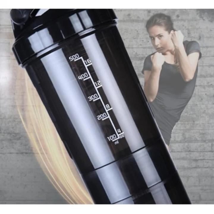 Bình Lắc Shaker Gym 500ml 3 Ngăn | Bình Nước Tập Gym Tiện Dụng