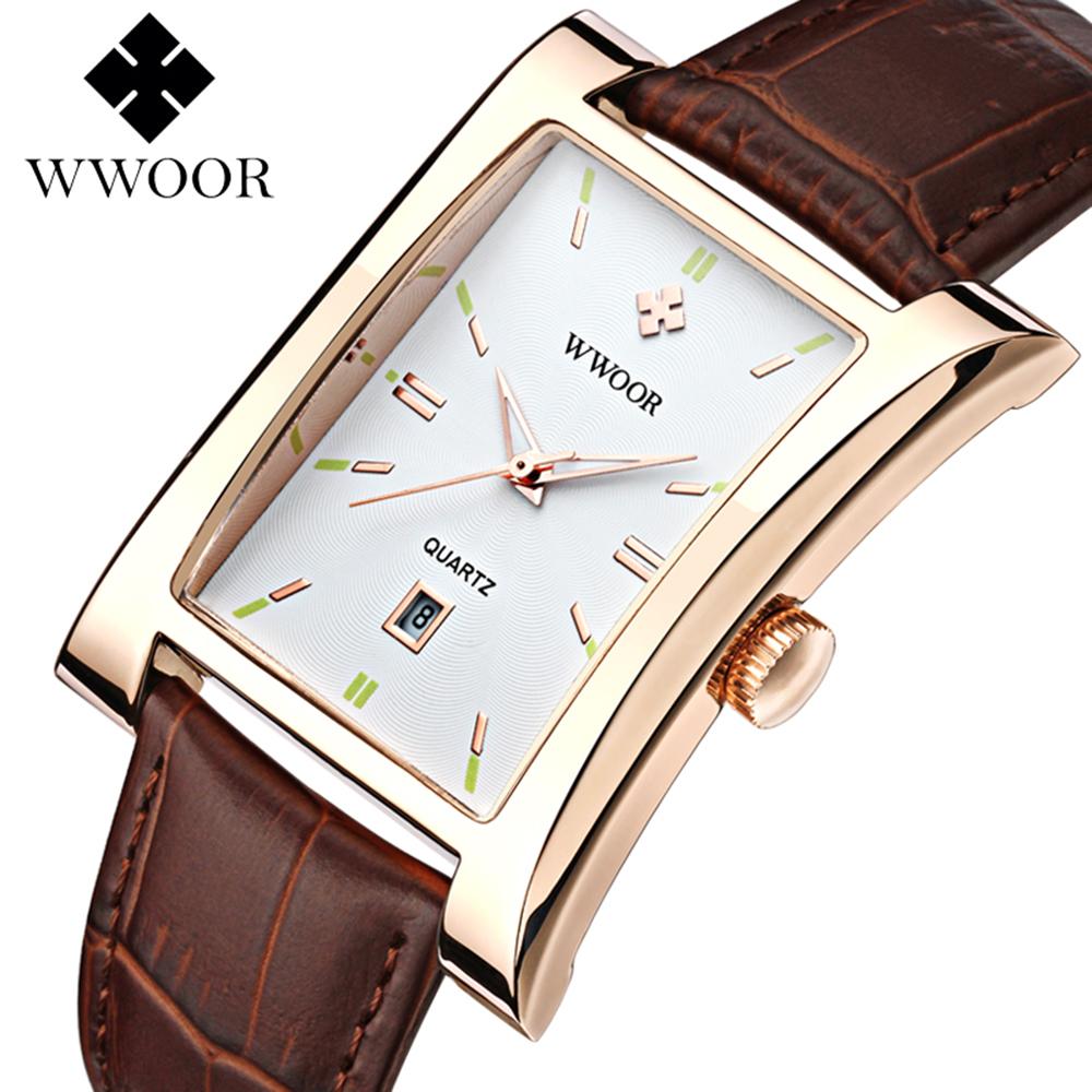 Đồng hồ WWOOR thạch anh mặt số hình chữ nhật bắt mắt dành cho doanh nhân Dây da chống thấm nước - Loại 2