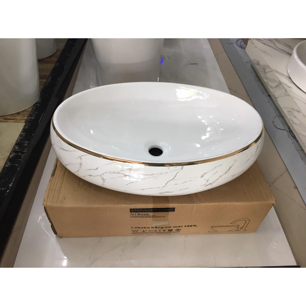 Chậu lavabo rửa mặt đặt bàn hình bầu dục vân khói