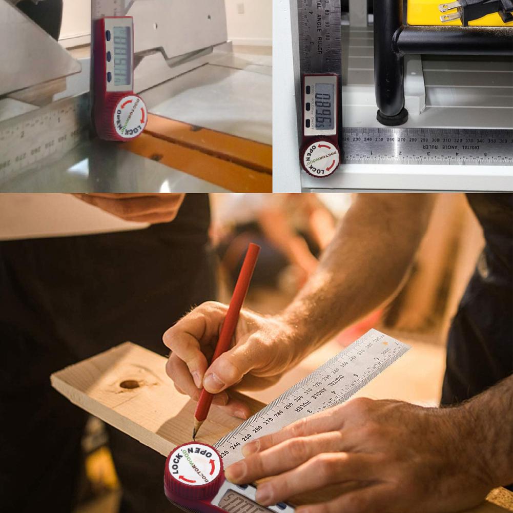 0~300mm LCD Screen Digital Ruler Stainless Steel Multifunctional Measuring Ruler Hold Function 360° Measuring Reverse