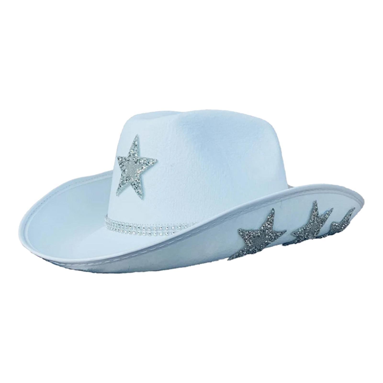 White Cowgirl Hat, Women Cowboy Hats with Sequin Star, Cowboy Costume Accessories for Adults Party Hat and Play Dress up