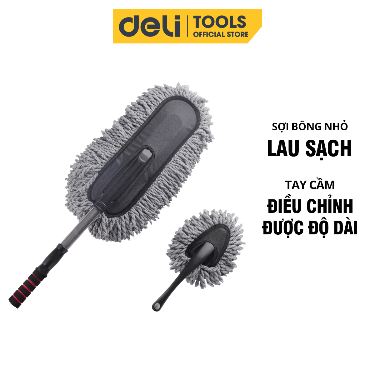 Bộ 2 Cây Lau Bụi Deli - Lau Ô Tô, Xe Máy, Dụng Cụ Gia ĐÌnh Đa Năng - Tay Cầm Có Thể Thu Gọn Lau Mọi Ngóc Ngách DL8063