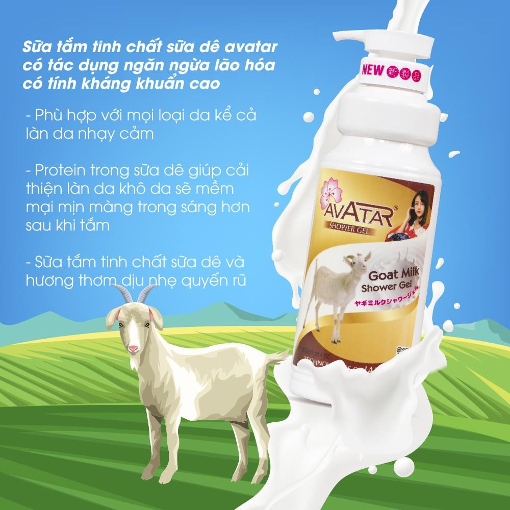 Sữa tắm dê Avatar Goat Milk 900ml - Sản xuất theo công nghệ Nhật Bản với tinh chất thiên nhiên và các khoáng chất nuôi dưỡng làn da mịn màng thơm lâu