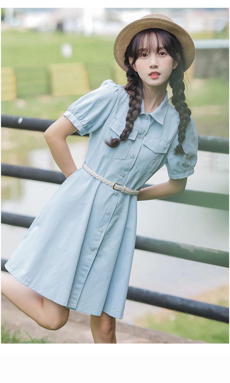 CHENGRUI Tặng thắt lưng, váy ngắn tay, váy ngắn tay, váy mùa hè, váy thắt lưng.
