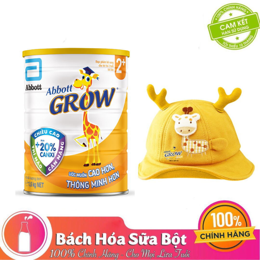 Sữa Bột Abbott Grow 2+ (lon 850g/1.6kg) + Tặng Nón Hươu/Áo Choàng Chống Nắng