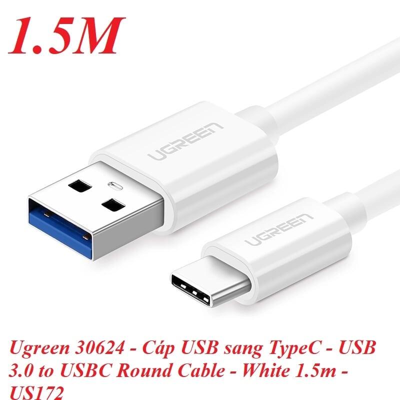 Ugreen UG30624US172TK 1.5M màu Trắng Cáp USB TypeC sang USB 3.0 cáp tròn - HÀNG CHÍNH HÃNG