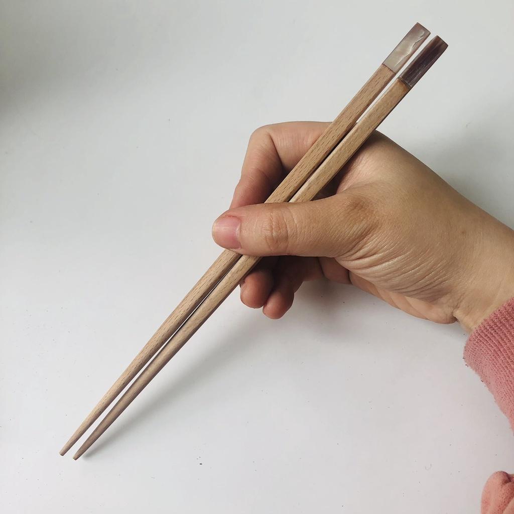 ĐŨA GỖ BEECH Cán Khảm Trai Hồng 23cm, Đũa Ăn Cơm Gia ĐÌnh, Phụ Kiện Sang Trọng, Chụp Ảnh Trang Trí