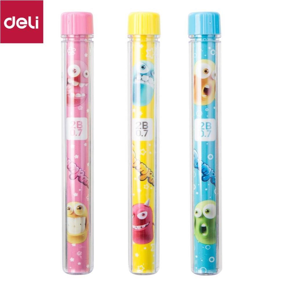 Ruột bút chì 2B Deli - 0.5mm/0.7mm - ngòi chì kim - Xanh, Hồng, Vàng - màu ngẫu nhiên - 2 ống - EU67200 / EU67300