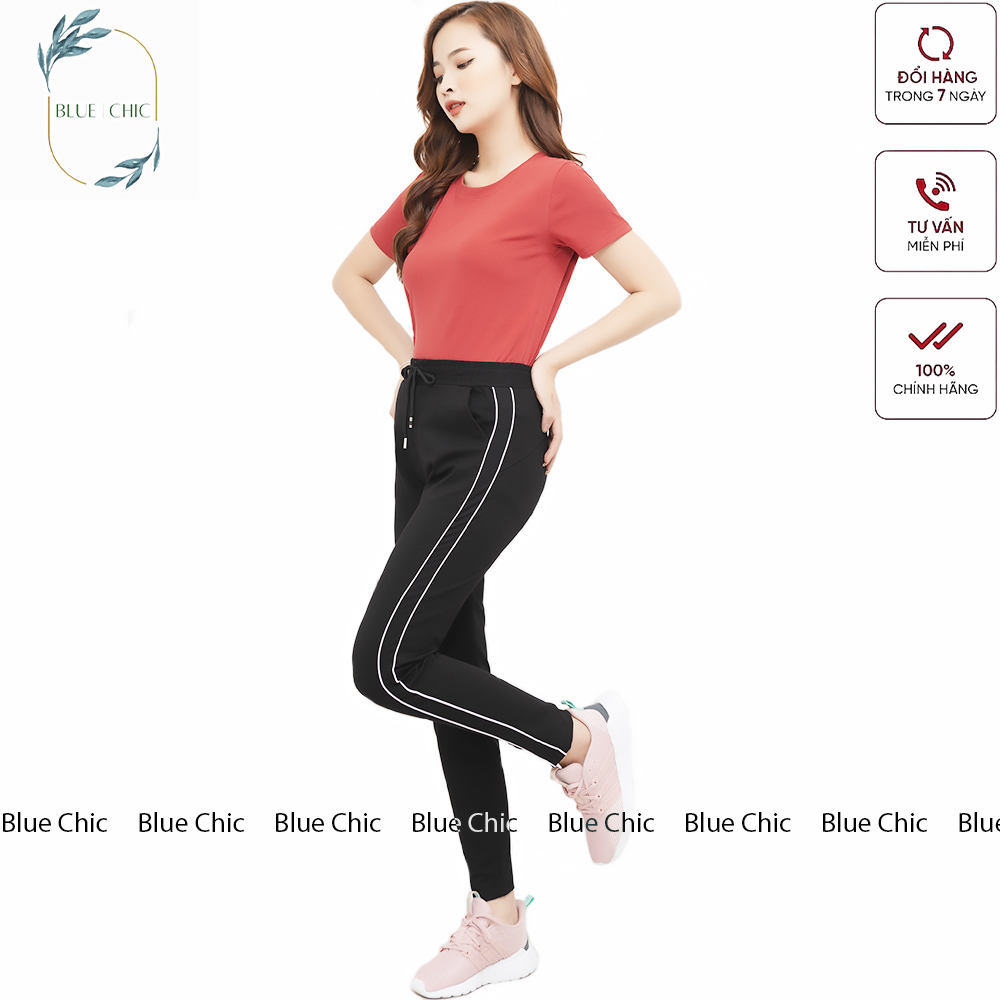 Quần jogger nữ Blue Chic dáng dài thun cạp chun dây buộc cá tính thể thao tập gym yoga 2 sọc nhí