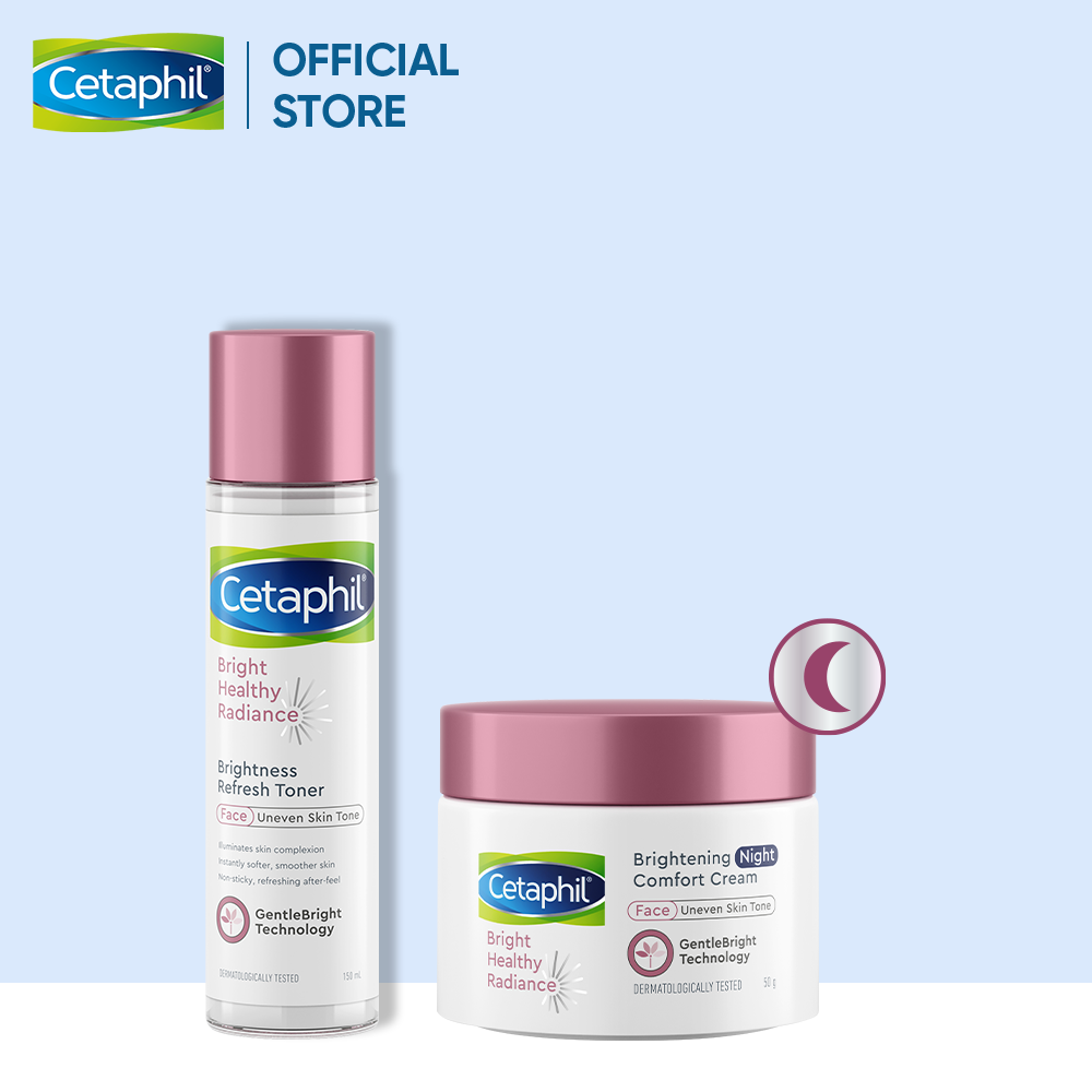 Combo  làm sáng da Nước cân bằng Cetaphil Bright Healthy Radiance Refresh Toner 150ml + Kem dưỡng ẩm ban đêm Cetaphil Bright Healthy Radiance Brightening Night Comfort Cream 50g