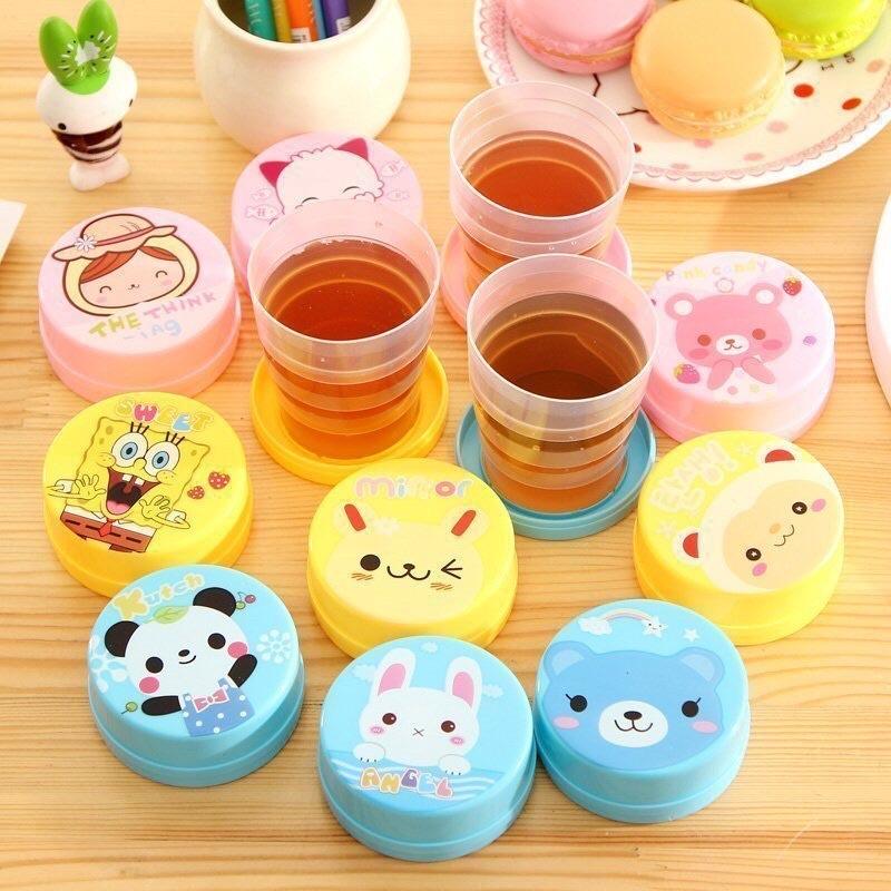 Ly uống nước gấp gọn trong suốt có có nắp đậy hình thú đáng yêu phù hợp picnic, du lịch, văn phòng, trường học