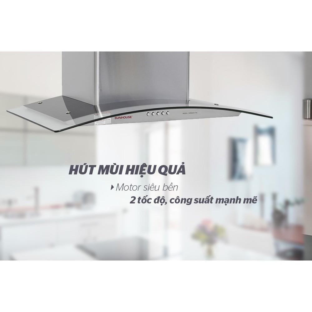 Máy hút mùi kính cong Sunhouse SHB6629-70C, Công suất motor 196W, Có than hoạt tính, Bảo hành 18 tháng tại nhà - Hàng chính hãng