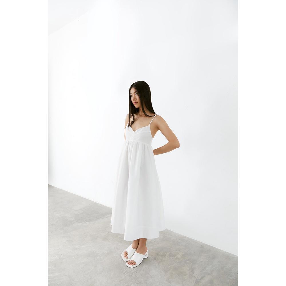 DOTTIE - Đầm midi vải organza nữ trắng D0395